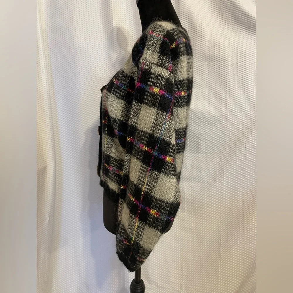 One Step Up Multicolor Checkered Long Sleeve Cardigan Sweater Size M